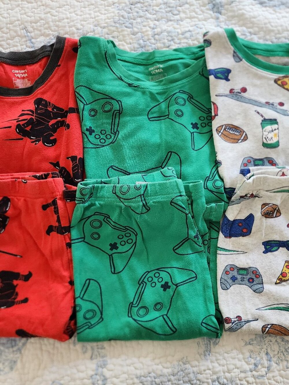 Lot of 3 Carter’s Boys Pajama Sets Size 14 - Gaming, Ninjas & Sports / Dino